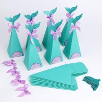 Mermaid Party Boxes Favors Candy Cookies Bags For Kids Birthday Baby Shower Under The Sea Mermaid Party Decorations and Supplies Storage Boxes