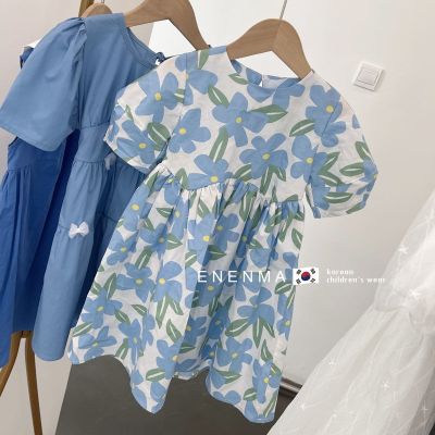 〖jeansame dress〗 SummerBlue FloralClothesCasual ชุดเดรสเด็กสำหรับวัยรุ่น Party FairySundressGown