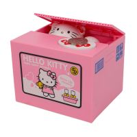 ZZOOI Action Figures Sanrio Hello Kitty Action Figure Piggy Bank Anime Cartoon KT cat Stealing Coins Piggy Bank Money Safe Birthday Childrens Gifts Action Figures