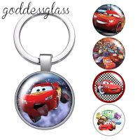 【DT】Disney Pixar McQueen Mater Jackson Matt glass cabochon keychain Bag Car key chain Ring Holder Charms keychains gift hot