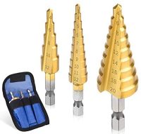 3Pcs/set 3-12mm 4-12mm 4-20mm HSS Straight Groove Step Drill Bit Titanium Coated Wood Metal Hole Cutter Core Drilling Tools Set Drills Drivers