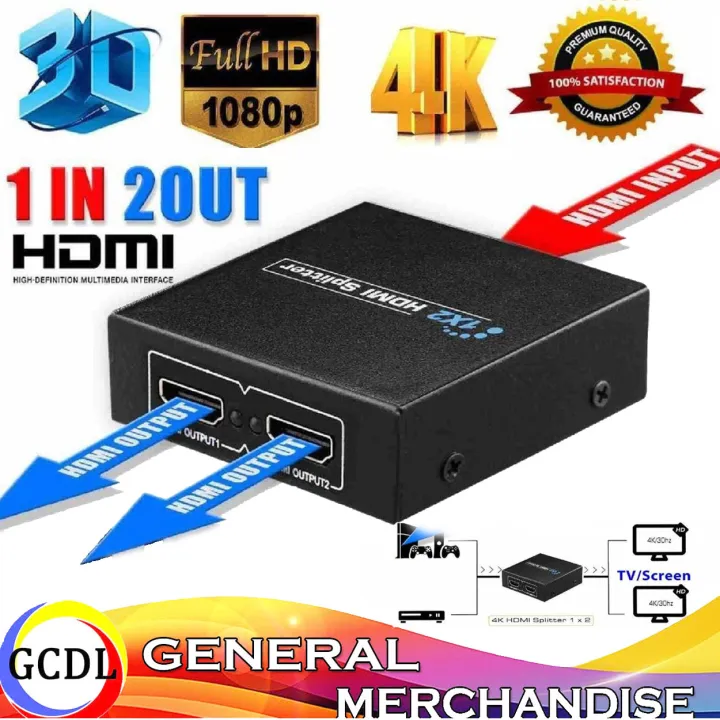 1x2 HDMI-compatibe Splitter Extender 2 Port HDMI Video v1.4b 1080p ...