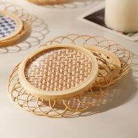 【CC】 Ins Drink Cup Coasters Dining Table Placemat Woven Saucer Non-slip Pot Holder Rattan