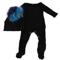 2021Baby Girls Real Fur pompom hat with Cotton Ribbed Bodysuits sets 0-3 month Baby Boy long sleeves Jumpsuit Outfits Clothes set