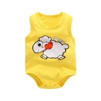 Hot Selling 2022 Summer New Style Pure Cotton Cartoon Print One Piece Bodysuits Boys And Girls  Unisex  Soft Skin O-Neck  Sleeveless Clothes