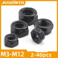 ☏✗❈ JUIDINTO 2-40pcs Black Nylon Lock Nuts M3 M4 M5 M6 M8 M10 M12 Black Plated Self-locking Nut Locknut with Blue Nylon Insert