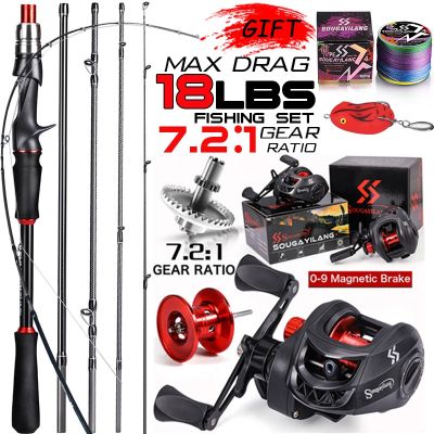 Sougayilang Spinning Fishing Rod Reel Set 1.8/2.1m Carbon Fiber Spin Rod and Reel Max Drag 8kg with Line Lure for Bass Pike