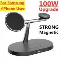 100W 3 In 1 Magnetic Wireless Charger Stand For Iphone Samsung S22 S21 Ultra Galaxy Watch 5 Active 2 Fast Charging Dock Station