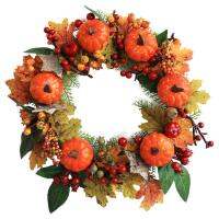 Autumn Wreath Artificial Harvest Pumpkin Fall Leaf Wreath Decorations 3D Wreath with Maple Leaves Pumpkins Berries for Front Door Thanksgiving Home Decor innate