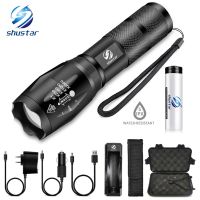 Shustar Led flashlight Ultra Bright torch L2/V6 Camping light 5 switch Mode waterproof Zoomable Bicycle Light  use 18650 battery Rechargeable  Flashli