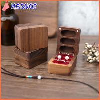 HESUOI ที่นั่งสามที่นั่ง กล่องเครื่องประดับอัญมณี ทำจากไม้ เคสของขวัญ กล่องแสดงแหวนคนรัก แบบพกพาได้ เรโทร กล่องเก็บแหวน การหมั้นหมาย