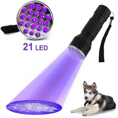 2021 New 21 LED UV Flashlight 3W 395nm UV Light Portable Black Light Catch Scorpion Lamp Ultraviolet Torch Light Use AAA Battery Rechargeable Flashlig