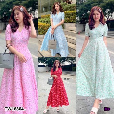 TW16864 Maxi dress ลายดอก ซิปหลัง