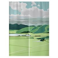 Japanese Hand Painted Cartoon Landscape Doorway Curtain Fabric Noren Kitchen Short Curtain For BedroomPolyester Door Curtain