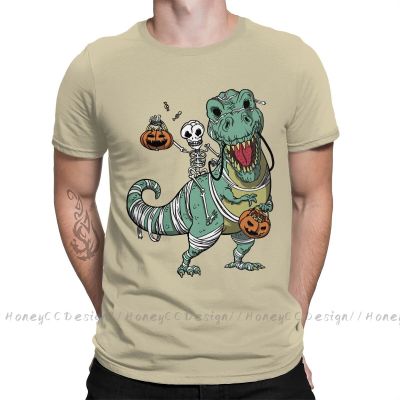 High Quality Men Halloween Skeleton Dinosaur Black T-Shirt Skeleton And T-Rex Pure Cotton Shirt Tees Harajuku Tshirt