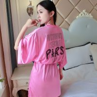 [Xiaoli clothing] เซ็กซี่ผู้หญิงชุดนอนชุดนอนพิมพ์กิโมโนเสื้อคลุมอาบน้ำชุดใหม่ซาตินชุดนอน Nightgown หลวมบ้านชุดการแต่งกายเสื้อคลุม