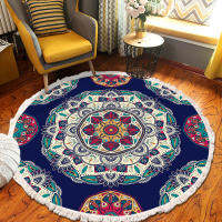 90/120/150cm Retro Boho Round Bedroom Carpet With Tassel Door Bath Floor Chair Foot Mat Living Room Linen Persian Islam Prayer Rug Home Decor