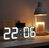 นาฬิกาติดผนังดิจิตอล LED 3D,นาฬิกาไฟตกแต่งกลางคืนดีไซน์ทันสมัยสำหรับห้องนั่งเล่นตั้งโต๊ะ