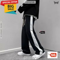 กางเกงขายาวผู้ชาย กางเกงผู้ชายขายาว แฟชั่น 9FEB Sweatpants trackpant กางเกงวอร์มขายาว 1 แถบข้างขาว กางเกงขายาวผู้ชายใส่สบาย