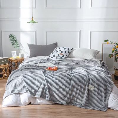 Super Soft Flannel Blankets For Beds Solid Striped Plaid Striped Mink Throw Sofa Cover Bedspread Winter Warm Throw Blankets