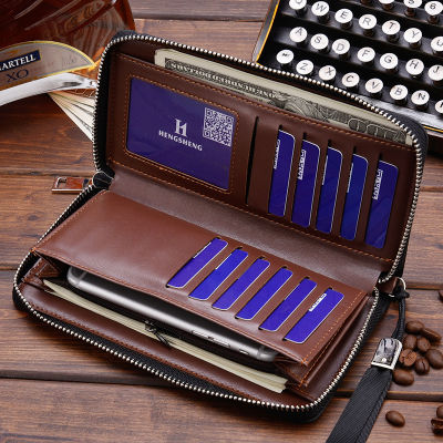 Business Mens Leather Wallet With Zipper Coin Pocket Phone Case For Man Card Holder Purse Male Clutch Bag Portafoglio Uomo