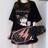 เสื้อยืดคอกลมการ์ตูน Kuromi เี้เสื้อยืดขนาดใหญ่แฟชั่นฤดูร้อนใหม่ฮาราจูกุการ์ตูนด้านบนเสื้อยืดพิมพ์เสื้อยืดเสื้อผ้าผู้หญิง S-5XL