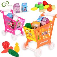 Simulation Shopping Cart Toys Childrens Pretend Play Toys Mini Fruit And Vegetable Model Sets Supermarket Trolley Toys XPY