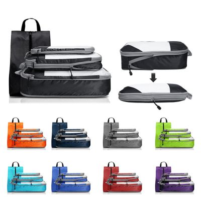 Compression Packing Cubes Set 3/4pcs set Travel Storage Bag Portable Luggage Suitcase Organizer Extensible Packing Mesh Bags