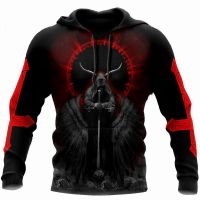 Mens Skull Print Hoodies Autumn Fashion Retro Hip Hop Style Jackets Coat Street Trend Sweatshirts Leisure Comfortable Pullover