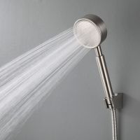 High quality pressure boost brushed metal shower rain household 304 stainless steel hand shower head Showerheads