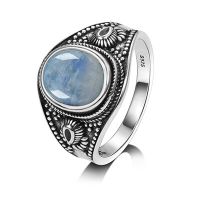 Men and women 925 sterling silver jewelry DIY retro ring natural moonstone 8x10MM oval gem gift wholesale party wedding