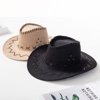 Western Cowboy Straw Hats Faux Suede Wide Brim Rider Hats Men and Women Summer Sun Hats Casual Chicken Skin Velvet Cowboy Hats