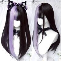 AS Long black mixed with red Synthetic Wig Cosplay Lolita Harajuku Wig With Bangs Natural Wavy Halloween red Daily Wigs Wig  Hair Extensions Pads