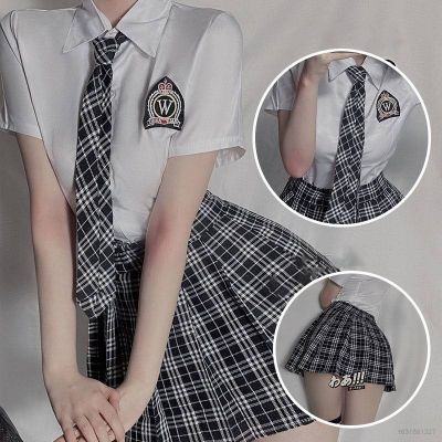 ♦┅▲ CZQ Women Sexy Lingerie School Uniform Temptation Student Cosplay Costume Plaid Tie Skirt Japanese Style Top Skirt Suit Ins Fashion