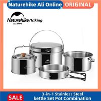 Naturehike Set Alat Masak สแตนเลสใหม่3-In-1สำหรับตั้งแคมป์กระถางชุดเครื่องมือทำอาหารอุปกรณ์ปิกนิกกลางแจ้ง