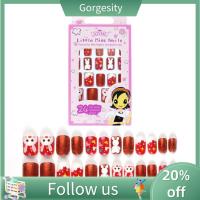 GORGESITY 24ชิ้นที่ถอดออกได้ DIY เล็บปลอมคลุมทั้งหมดสติกเกอร์ติดเล็บเด็กเล็บปลอมน่ารัก