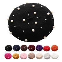 Pearl Beret Hat for Women Cashmere Winter Retro French Winter Black Red French Artist Flat Fashion Red Yellow Lady Vintage Cap