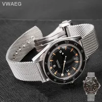 APE✴♙สายนาฬิกาข้อมือตาข่ายมิลานสำหรับ Omega Seamaster 300 007สายคุณภาพสูงแบบสองหัวเข็มขัดแบบดีดได้สำหรับหอดูดาว20มม.