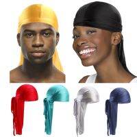 【ขาย】ซาตินผู้ชายยืดหมวกฮิปฮอป Du Doo Rag Durag วิกผมผ้าโพกหัวผ้าพันคอ H Eadwear สีทึบยาวหมวกผูกลงหางอุปกรณ์ผม