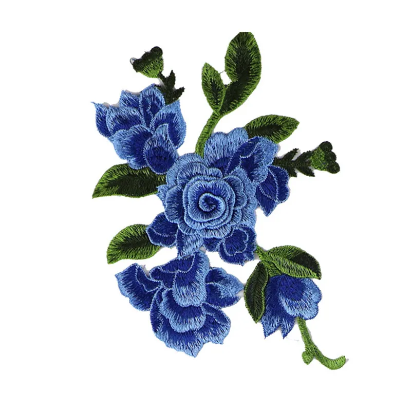 3D Applique Embroidered Floral Blue Rose Craft Patch