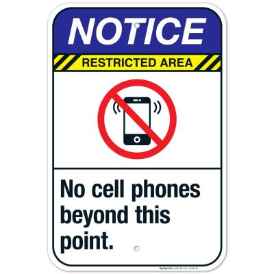 ไม่โทรศัพท์มือถือเกินจุดนี้ลงชื่อ ANSI ป้ายประกาศป้องกันการจางหายอลูมิเนียมปลอดสนิมที่ผลิตในสหรัฐโดยป้าย Sigo