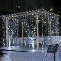 Solar Led Light Outdoor Christmas Festoon Fairy Garland String Curtain Light 3Mx3M For Party Wedding Bedroom New Year Decoration