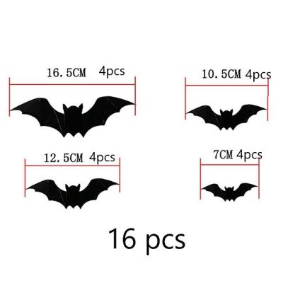 สติกเกอร์ค้างคาวแนวฮาโลวีน3D 12/16ชิ้นสติกเกอร์ติดผนังแบบลอกออกได้รูปลอกติดผนังวันฮาโลวีนแบบทำมือสติ๊กเกอร์ค้างคาวแนวสยองขวัญของตกแต่งงานฮาโลวีน