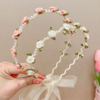 Fashion Rose Pearl Hairbands for Women Girls Sweet Hair Hoops Braid Headband Headdress Party Trendy Hair Accessories