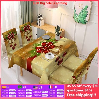 【CW】 Printed Tablecloth Xmas Dining Cover Repellent Dinning Table