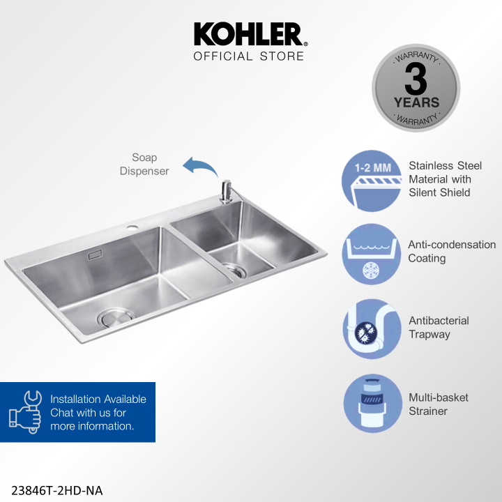 KOHLER Ladena Single/Double Bowl Kitchen Sink K23846T2HDNA / K