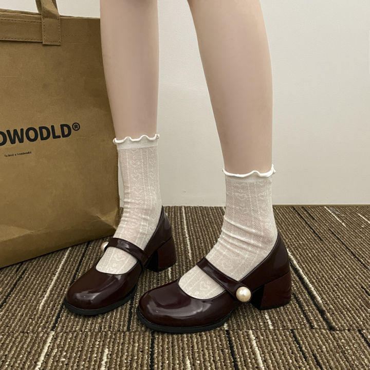 รองเท้าผู้หญิง-doudou-ส้นหนาใส่ตอนเย็นสไตล์นิ้วเท้าทรงกลมฤดูใบไม้ผลิ-ฤดูร้อนปากตื้น