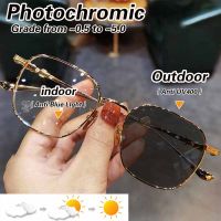 [-5.0ถึง0],[ Photochromic] ป้องกันแสงสีฟ้าสายตาสั้นแว่นตาแฟชั่นทองแว่นตากรอบขนาดใหญ่สายตาสั้นแว่นตาผู้หญิงสายตาสั้นแว่นตา