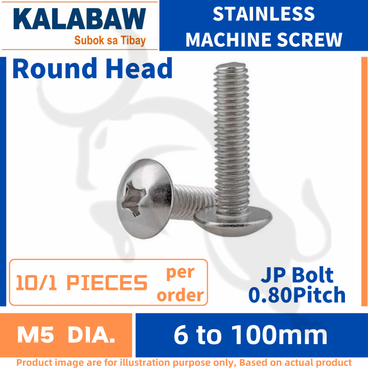 Stainless 304 Machine Screw M5 x Length (6mm to 100mm) Round Head JP