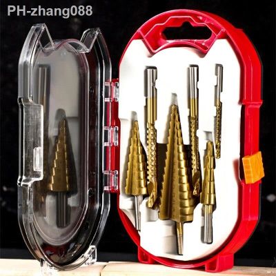Step Sawtooth Drill 6pcs Triangular Shank Titanium Plated Straight Slotted Slotted Pulled Slotted Pagoda Sawtooth Drill Set